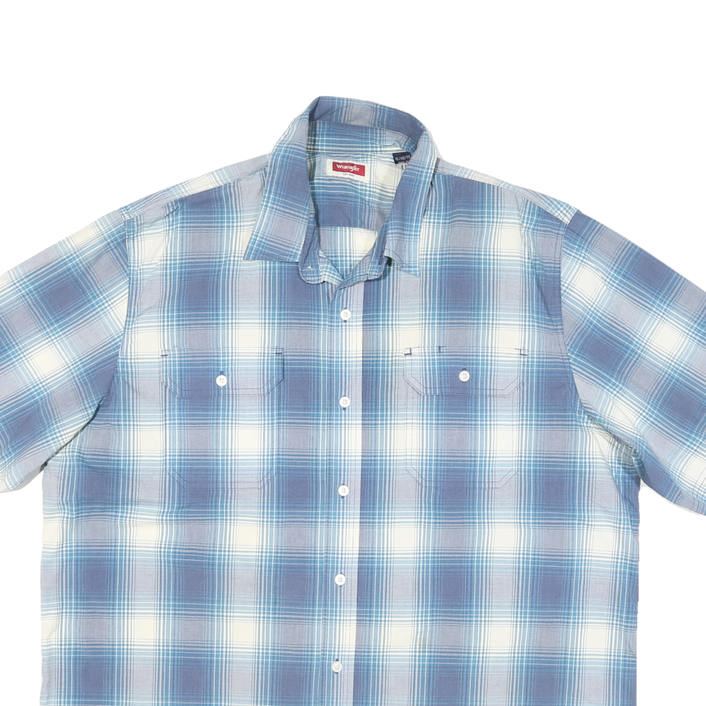 WRANGLER Mens Blue & White Check Shirt XL Cotton Blend Short Sleeve Casual