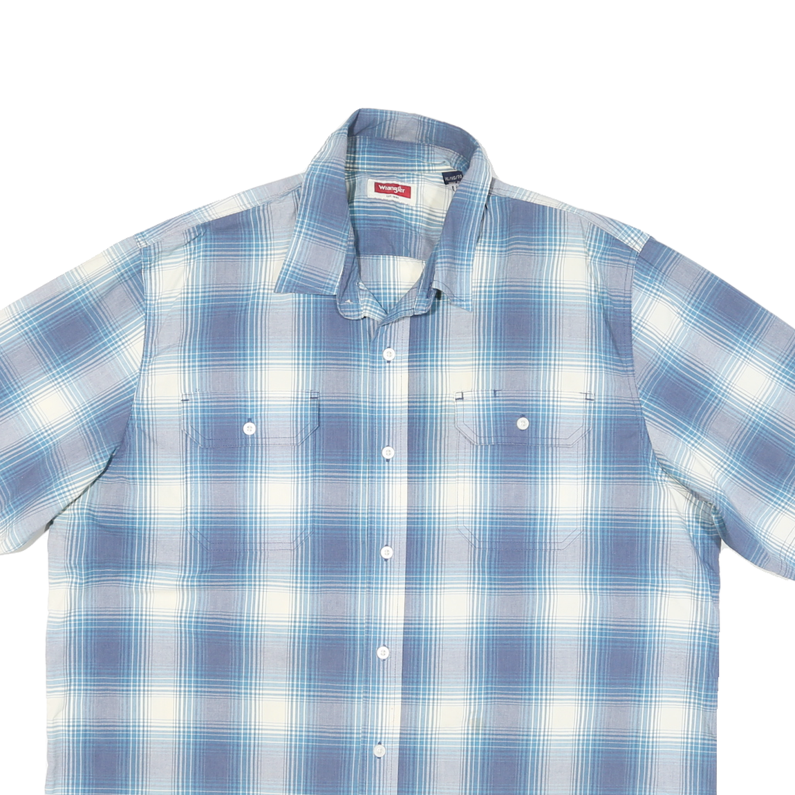 WRANGLER Mens Blue & White Check Shirt XL Cotton Blend Short Sleeve Casual