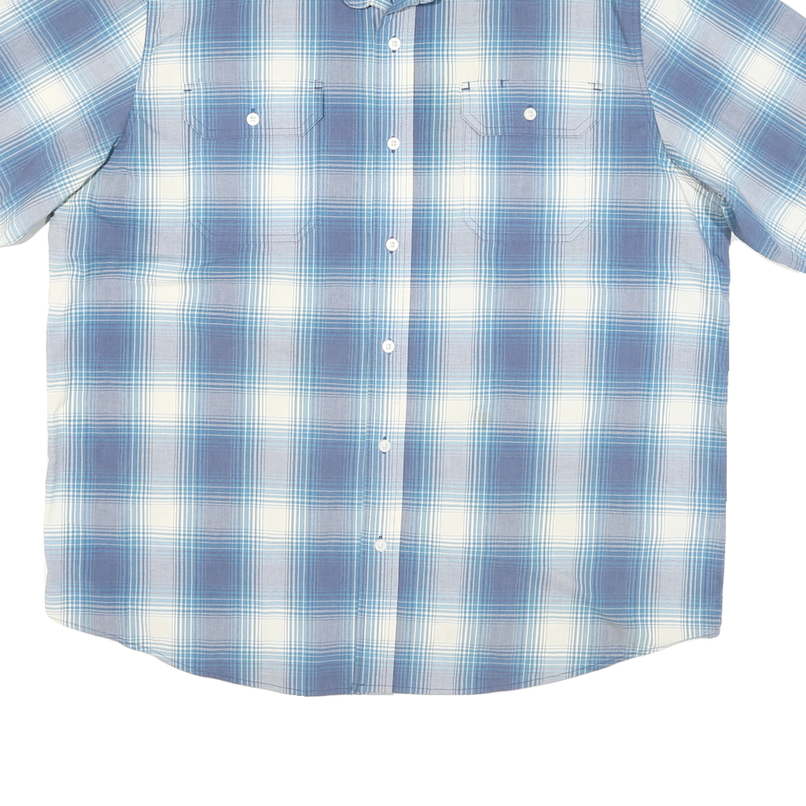 WRANGLER Mens Blue & White Check Shirt XL Cotton Blend Short Sleeve Casual