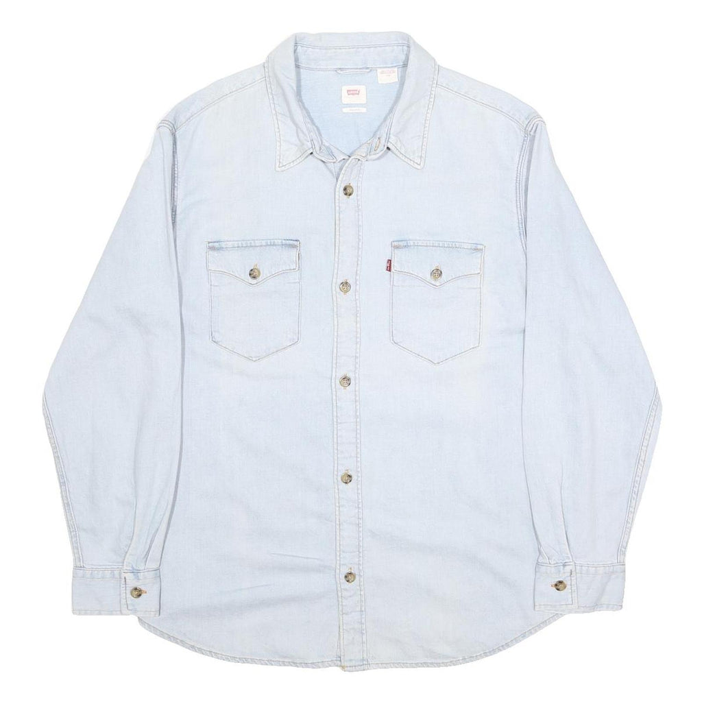 LEVI'S Mens Blue Denim Shirt L Western Style Long Sleeve Cotton Blend Casual