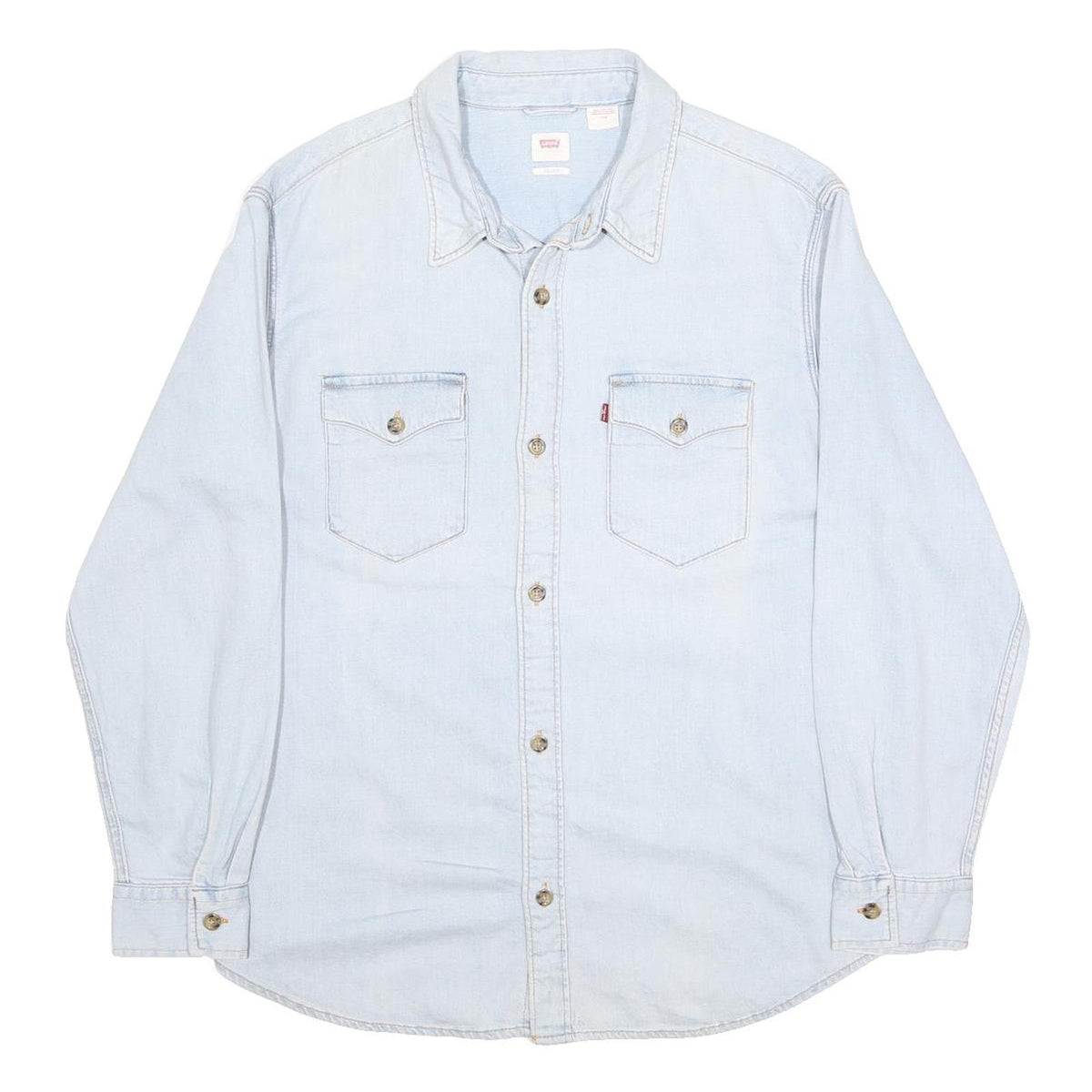 LEVI'S Mens Blue Denim Shirt L Western Style Long Sleeve Cotton Blend Casual
