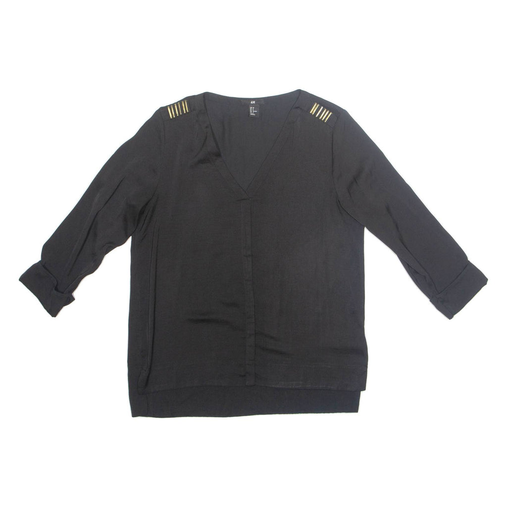 H&M Womens Blouse Black V-Neck Long Sleeve S