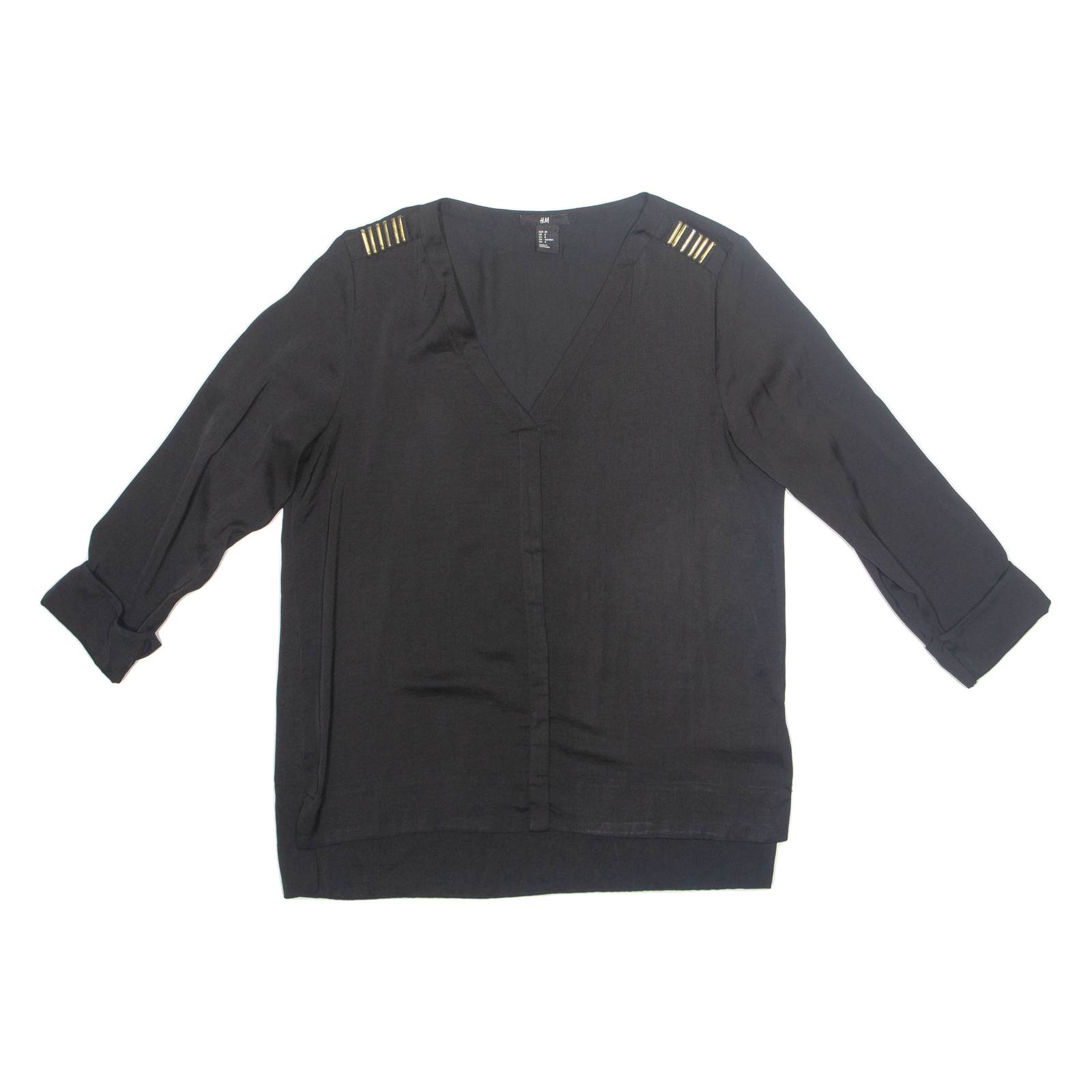 H&M Womens Blouse Black V-Neck Long Sleeve S