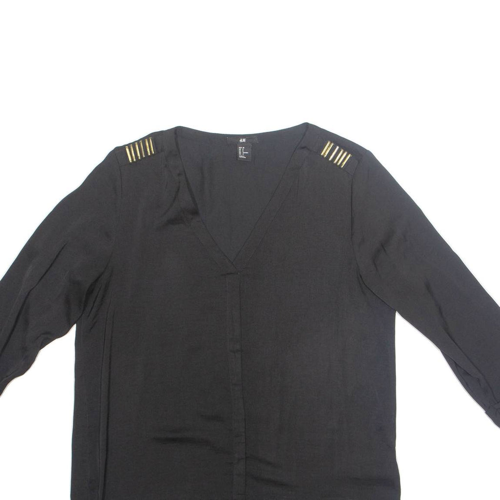 H&M Womens Blouse Black V-Neck Long Sleeve S