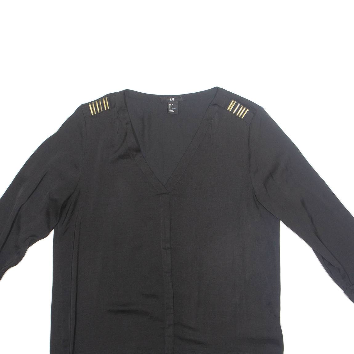 H&M Womens Blouse Black V-Neck Long Sleeve S