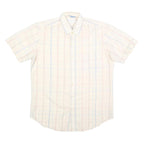 CAPE COD Mens Cream & Blue Checked Polyester Shirt M Casual Summer Short Sleeve