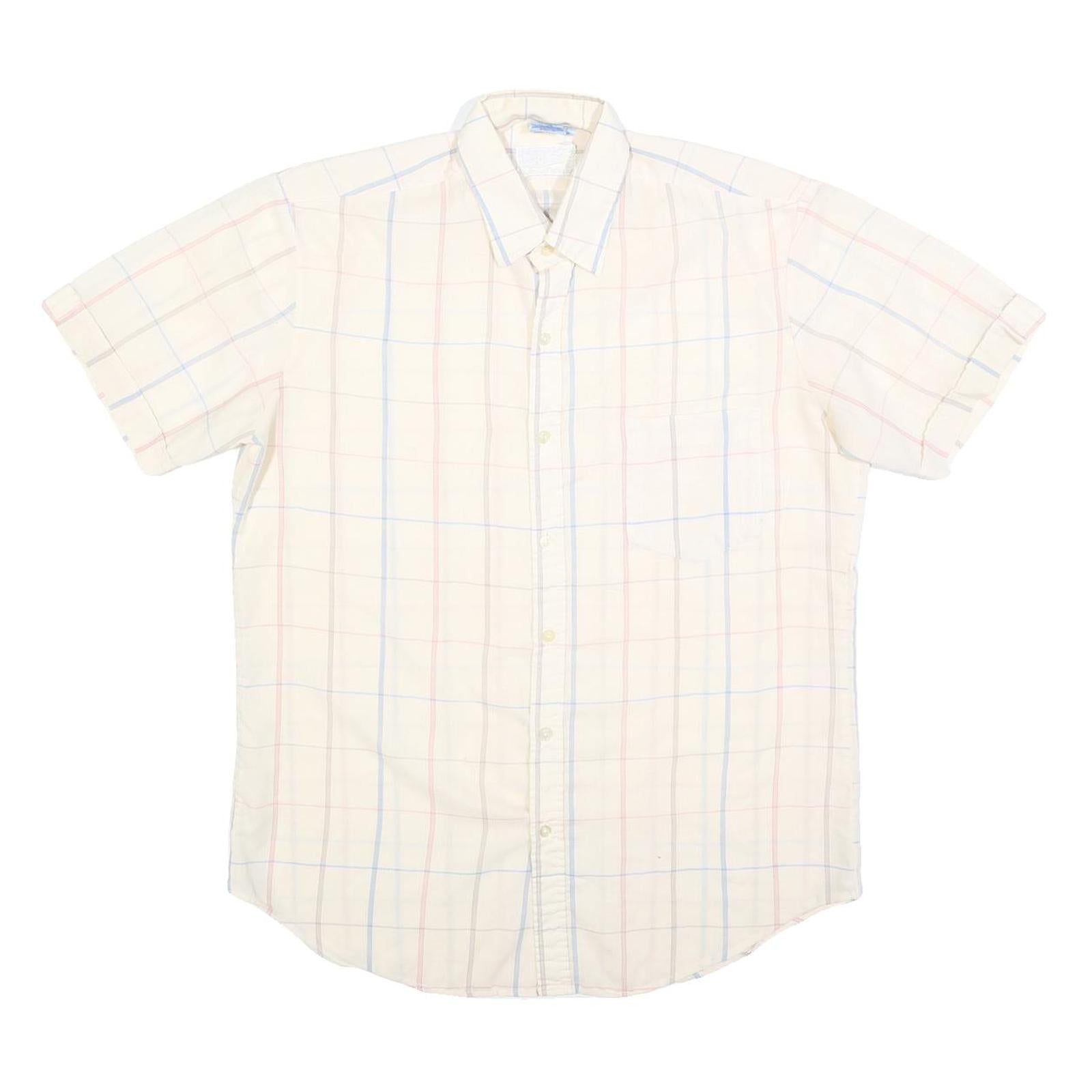 CAPE COD Mens Cream & Blue Checked Polyester Shirt M Casual Summer Short Sleeve