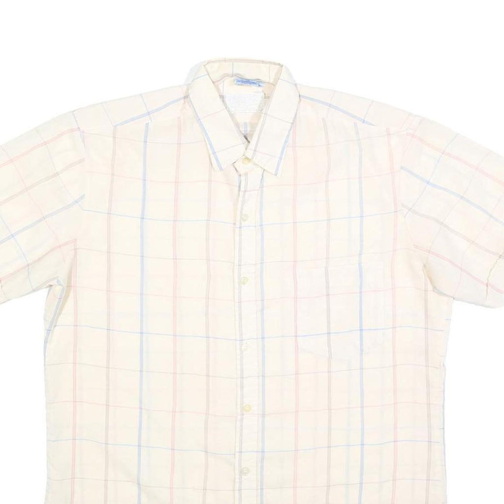 CAPE COD Mens Cream & Blue Checked Polyester Shirt M Casual Summer Short Sleeve