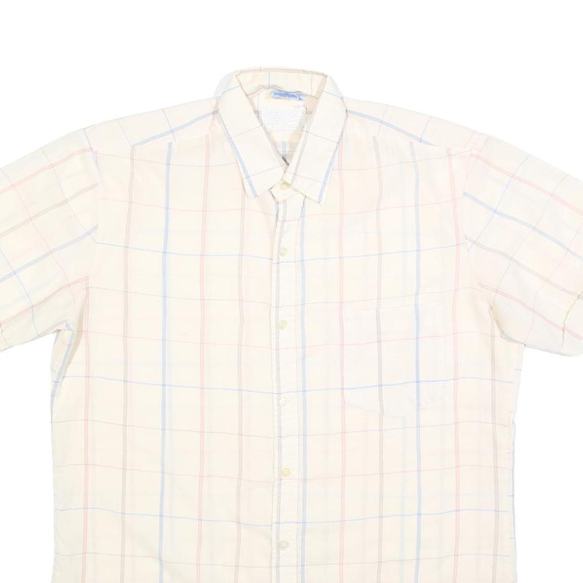 CAPE COD Mens Cream & Blue Checked Polyester Shirt M Casual Summer Short Sleeve