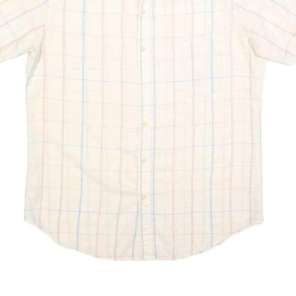 CAPE COD Mens Cream & Blue Checked Polyester Shirt M Casual Summer Short Sleeve