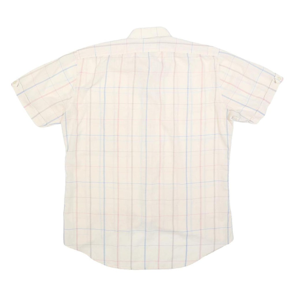 CAPE COD Mens Cream & Blue Checked Polyester Shirt M Casual Summer Short Sleeve