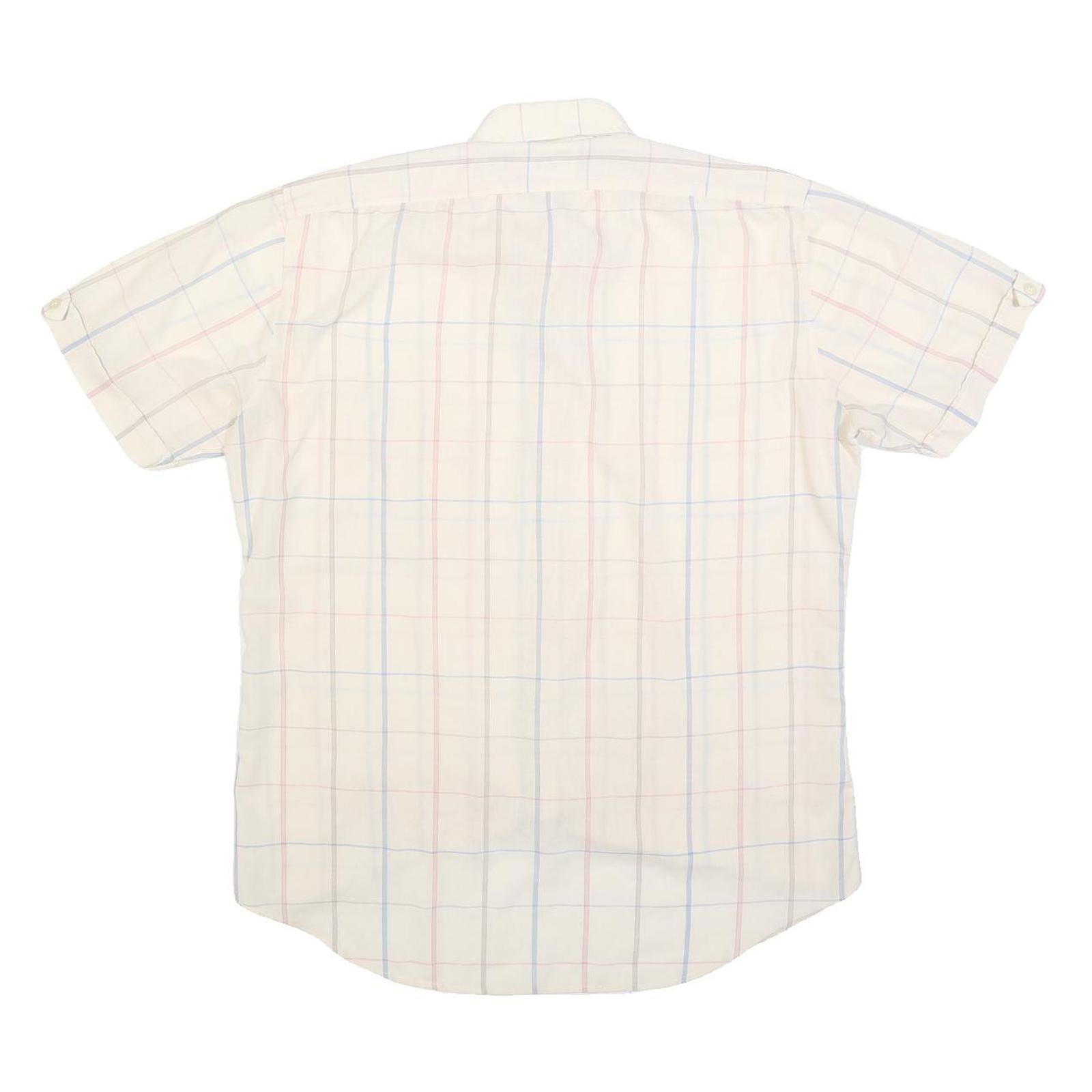 CAPE COD Mens Cream & Blue Checked Polyester Shirt M Casual Summer Short Sleeve
