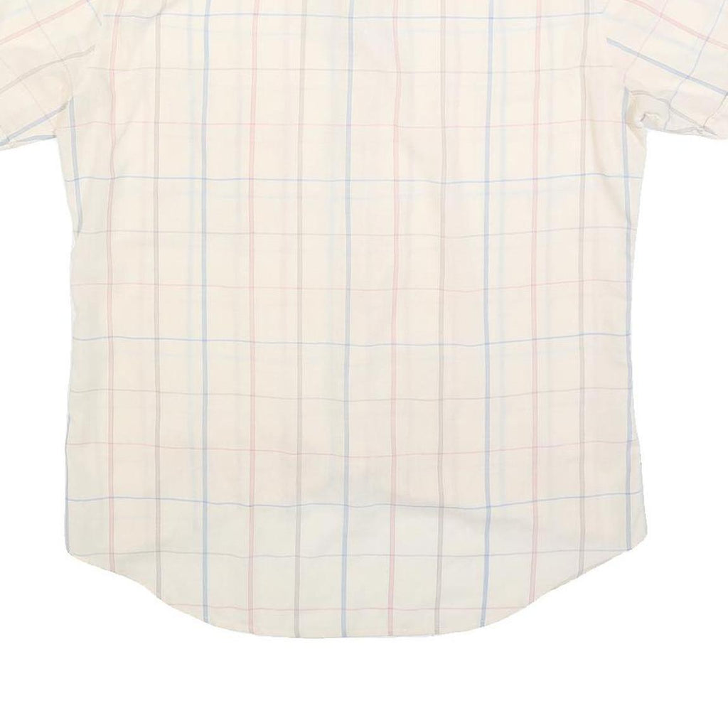 CAPE COD Mens Cream & Blue Checked Polyester Shirt M Casual Summer Short Sleeve