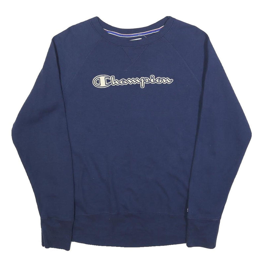 CHAMPION Mens Navy Blue Cotton Blend Crew Neck M Sweatshirt Pullover Logo