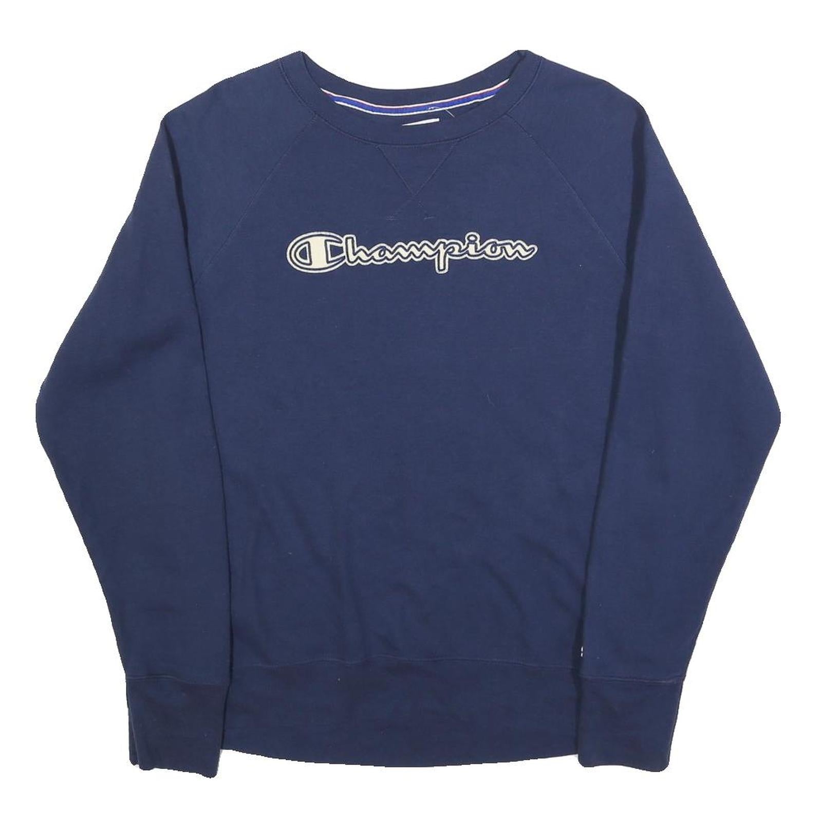 CHAMPION Mens Navy Blue Cotton Blend Crew Neck M Sweatshirt Pullover Logo