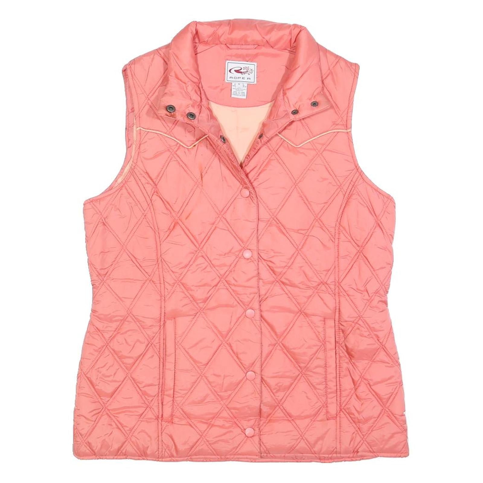 ROPER Womens Pink Quilted Sleeveless Jacket M Polyester Blend Button Front