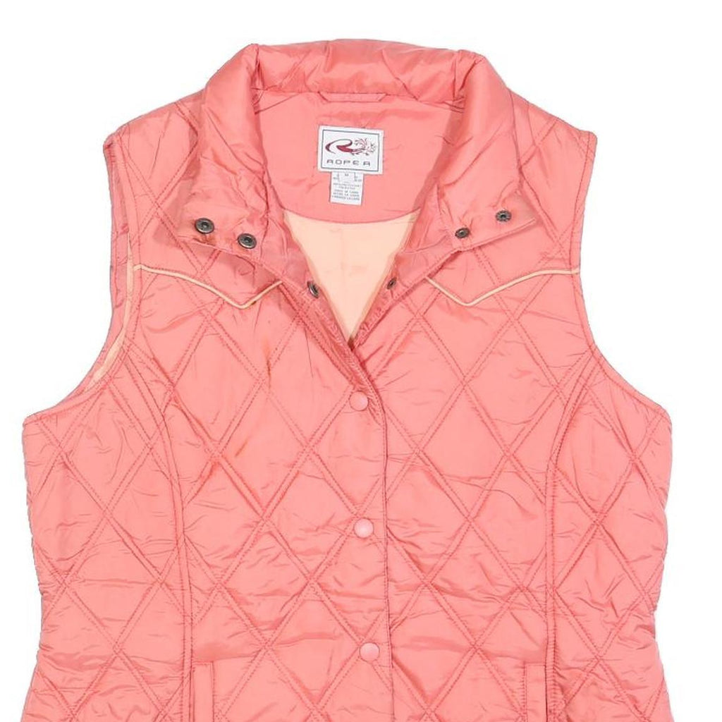ROPER Womens Pink Quilted Sleeveless Jacket M Polyester Blend Button Front