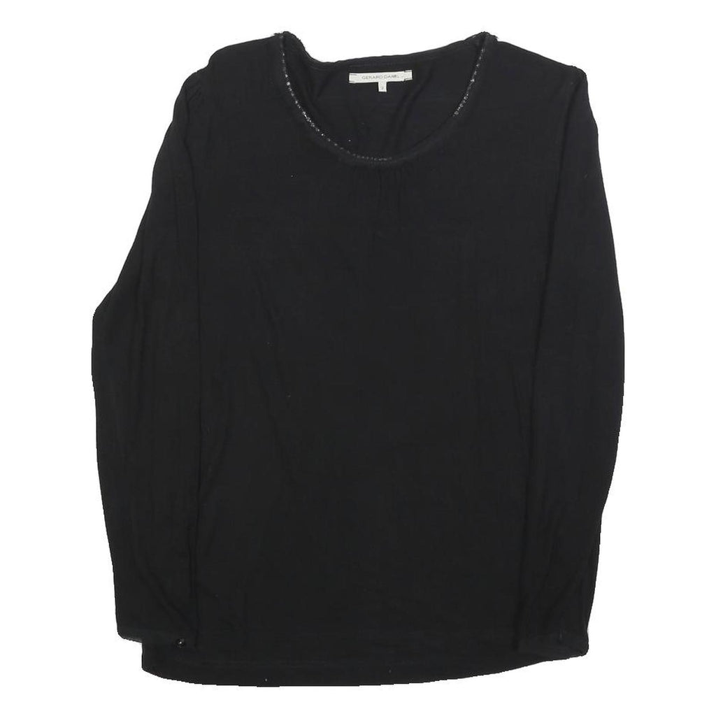 GERARD DAREL Womens Black Cotton Blend Basic Top Long Sleeve Round Neck S