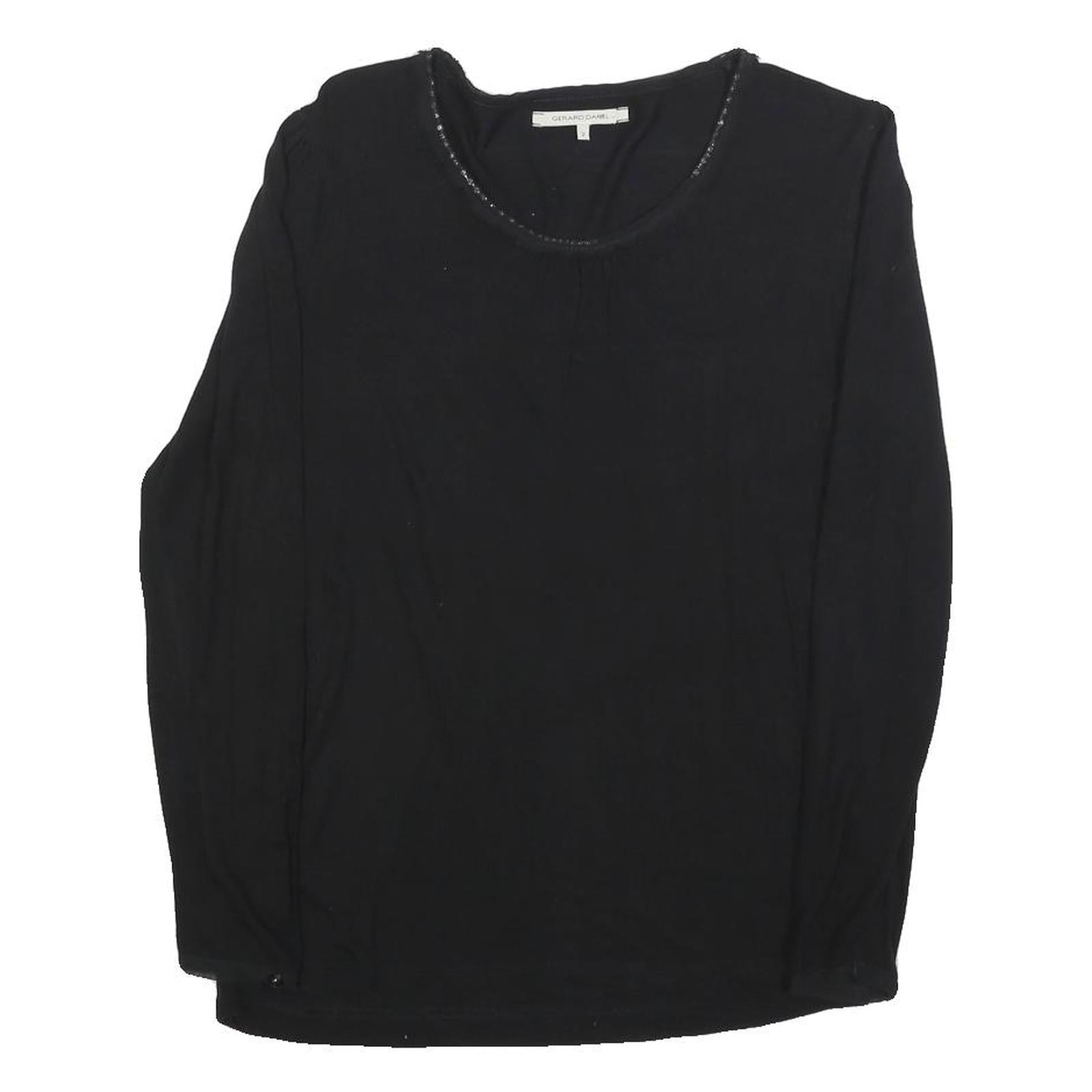 GERARD DAREL Womens Black Cotton Blend Basic Top Long Sleeve Round Neck S