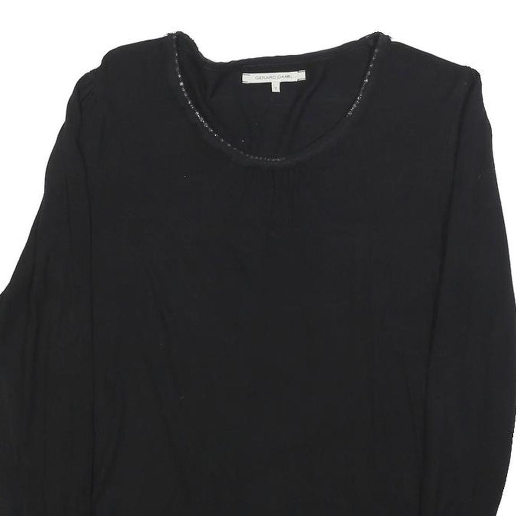 GERARD DAREL Womens Black Cotton Blend Basic Top Long Sleeve Round Neck S