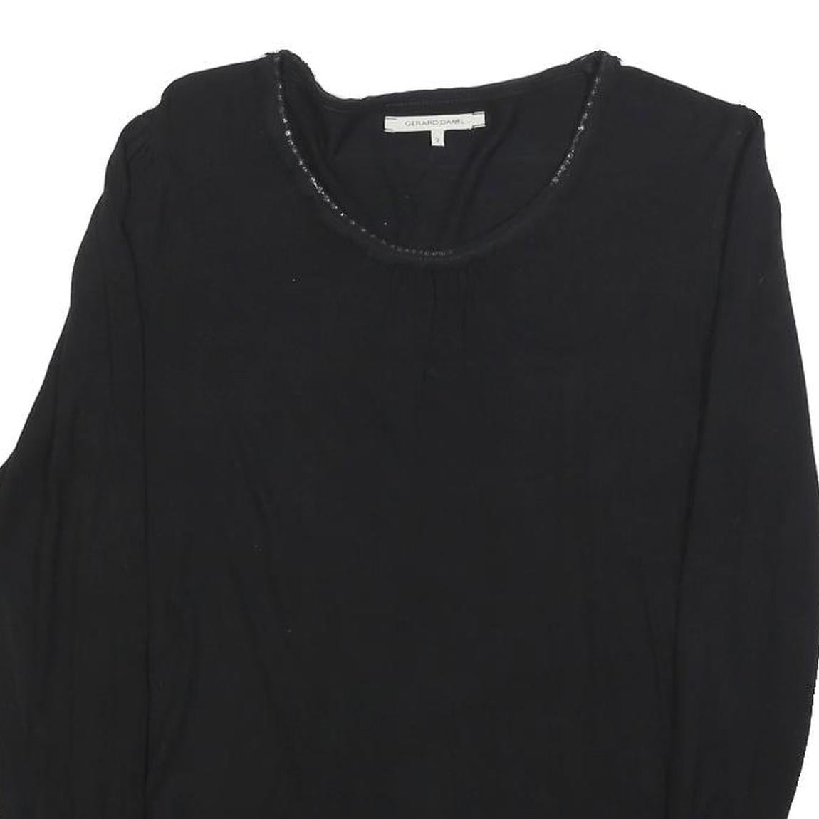 GERARD DAREL Womens Black Cotton Blend Basic Top Long Sleeve Round Neck S