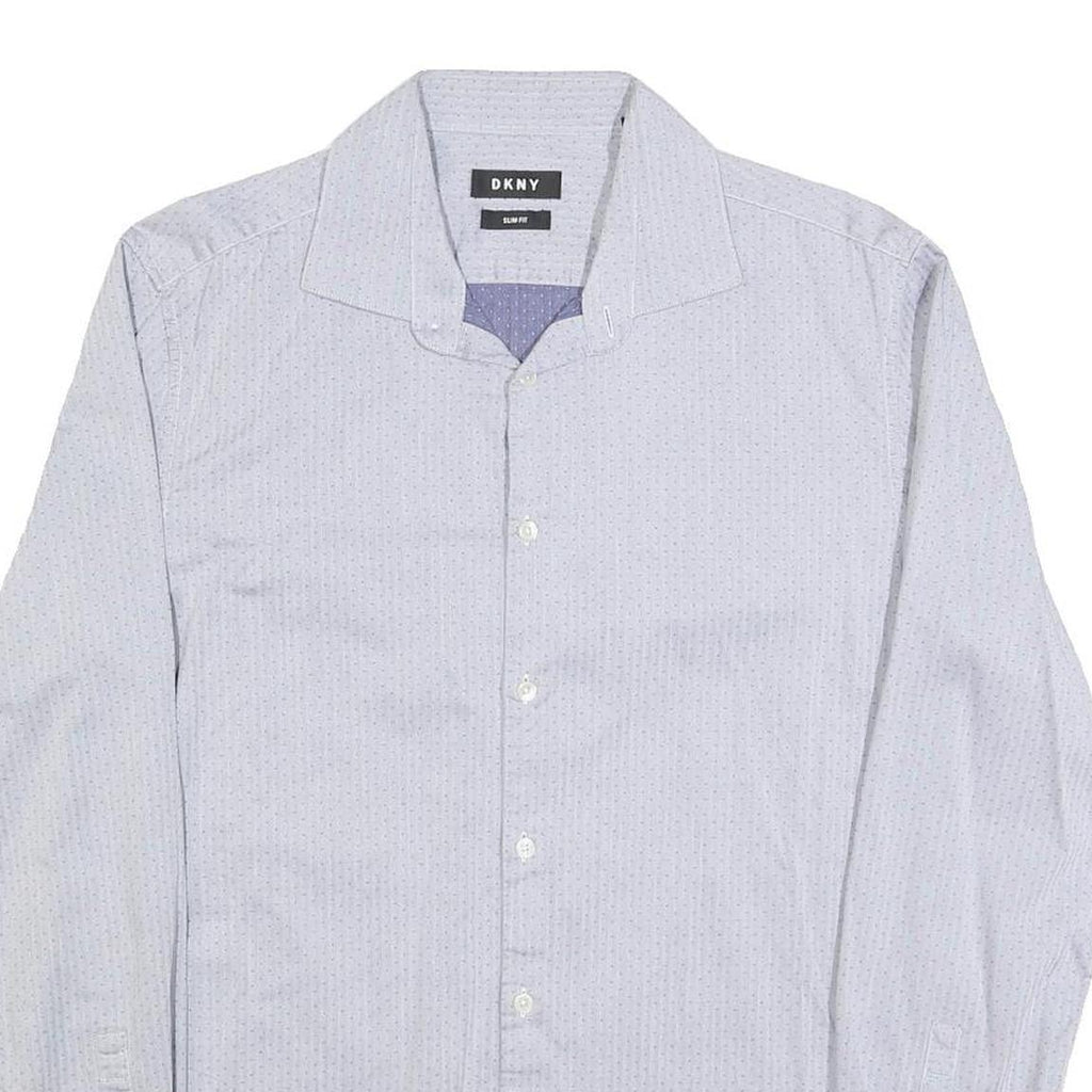 DKNY Mens Blue Cotton Blend Slim Fit Shirt M Stylish Button Down Long Sleeve