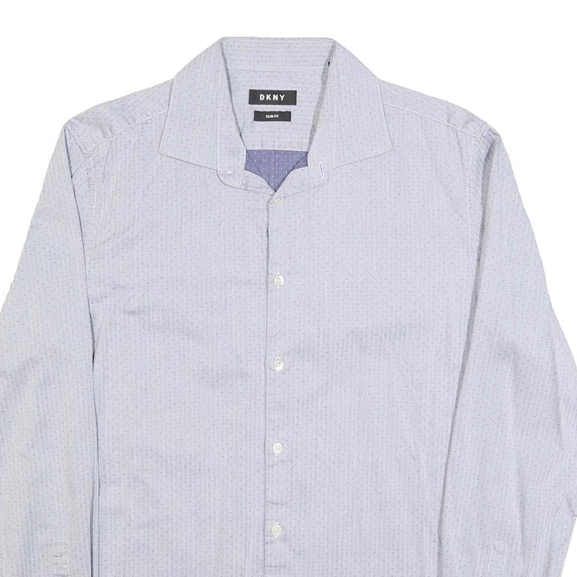 DKNY Mens Blue Cotton Blend Slim Fit Shirt M Stylish Button Down Long Sleeve