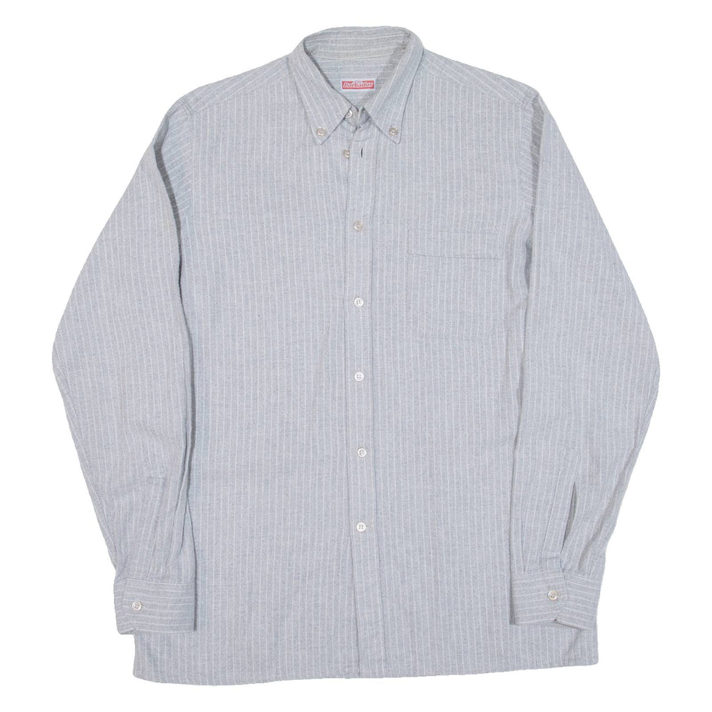 BARBADOS Mens Shirt Grey Striped Long Sleeve M
