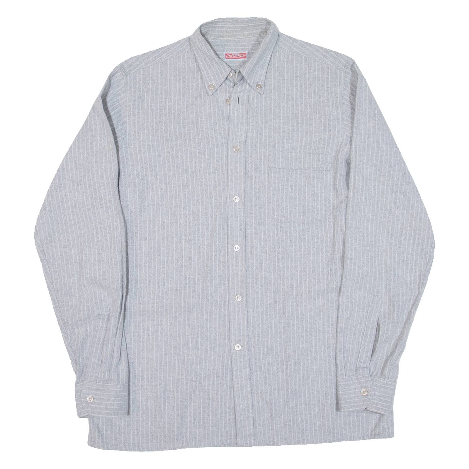 BARBADOS Mens Shirt Grey Striped Long Sleeve M