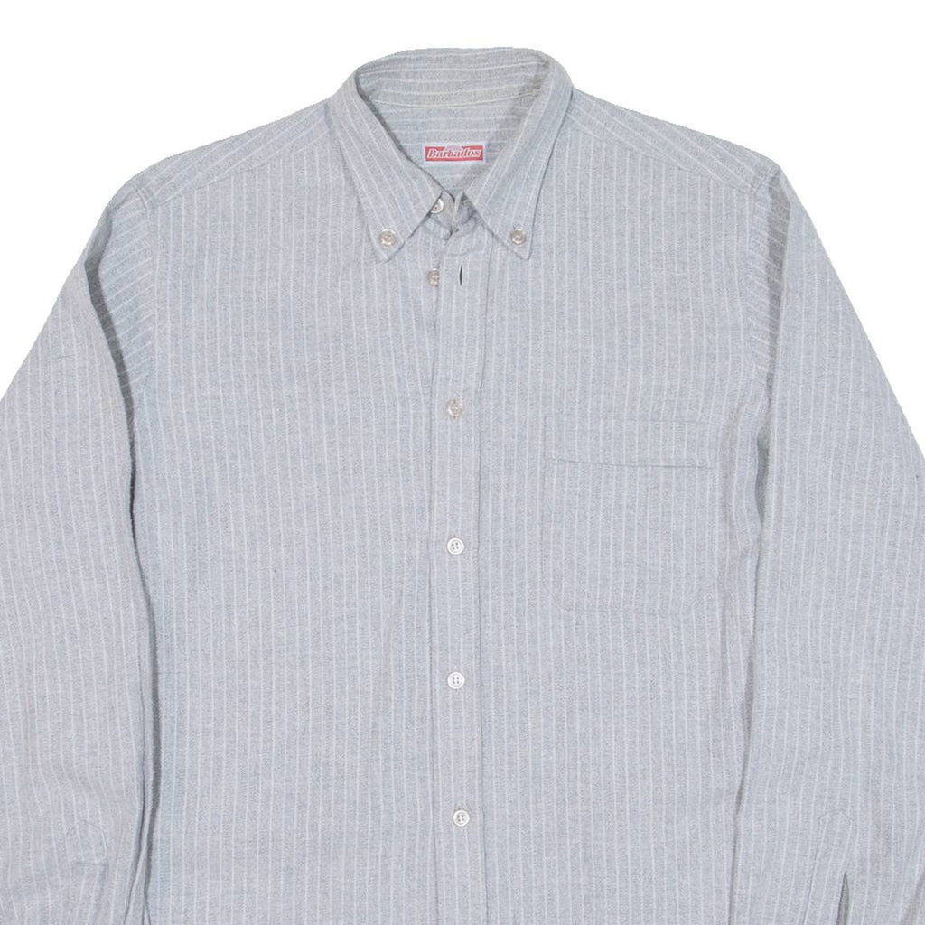 BARBADOS Mens Shirt Grey Striped Long Sleeve M