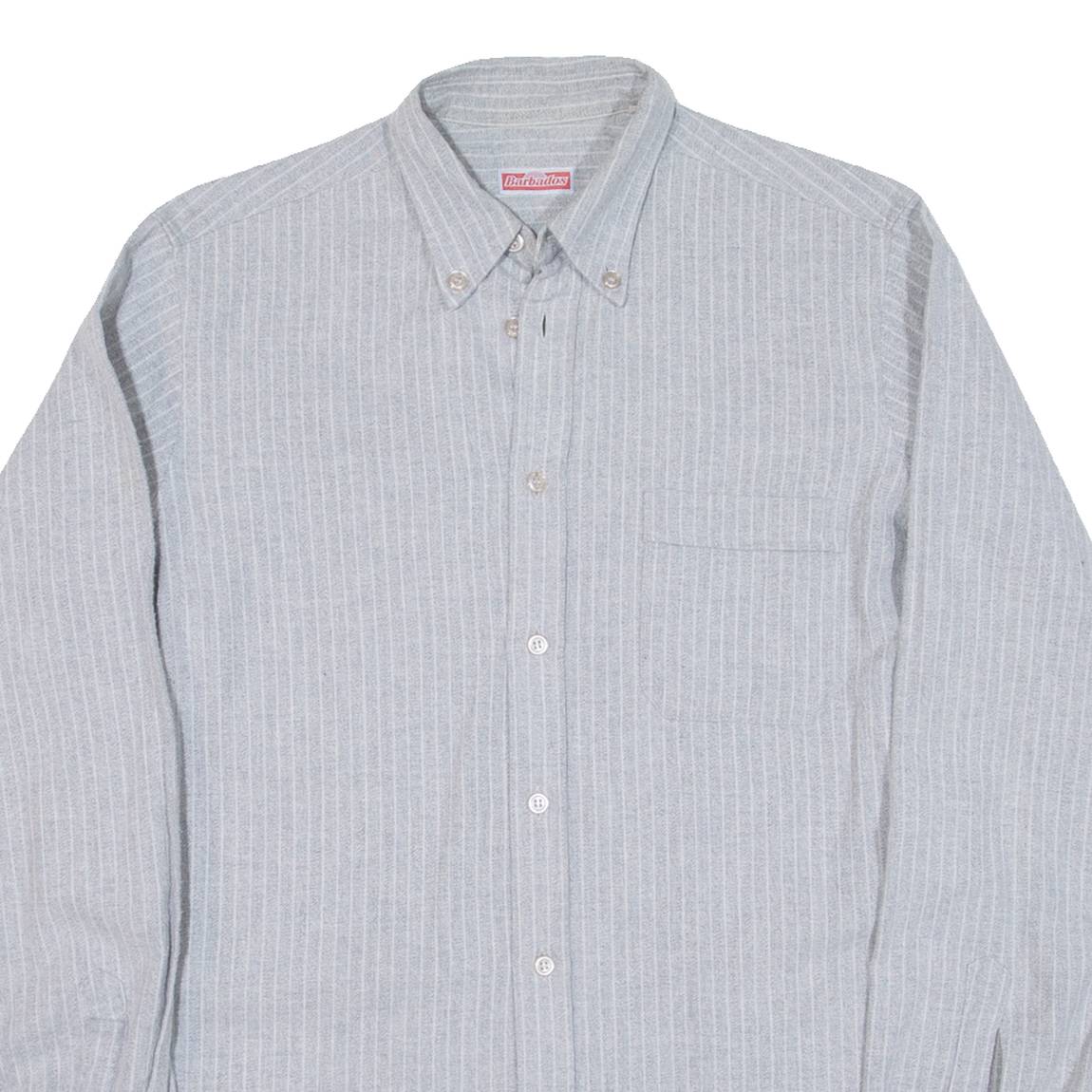 BARBADOS Mens Shirt Grey Striped Long Sleeve M