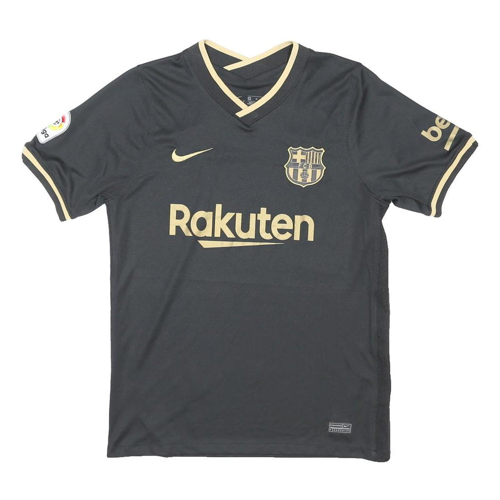 NIKE DRI FIT Mens Black & Gold FC Barcelona Football Shirt M Short Sleeve V Neck