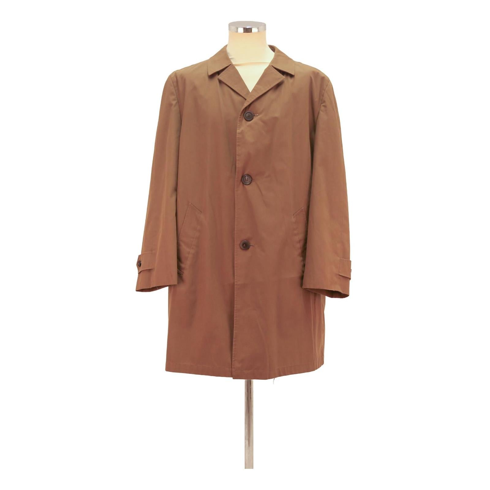 Mens Brown Button Cotton Blend Classic Jacket L Plain Button Closure