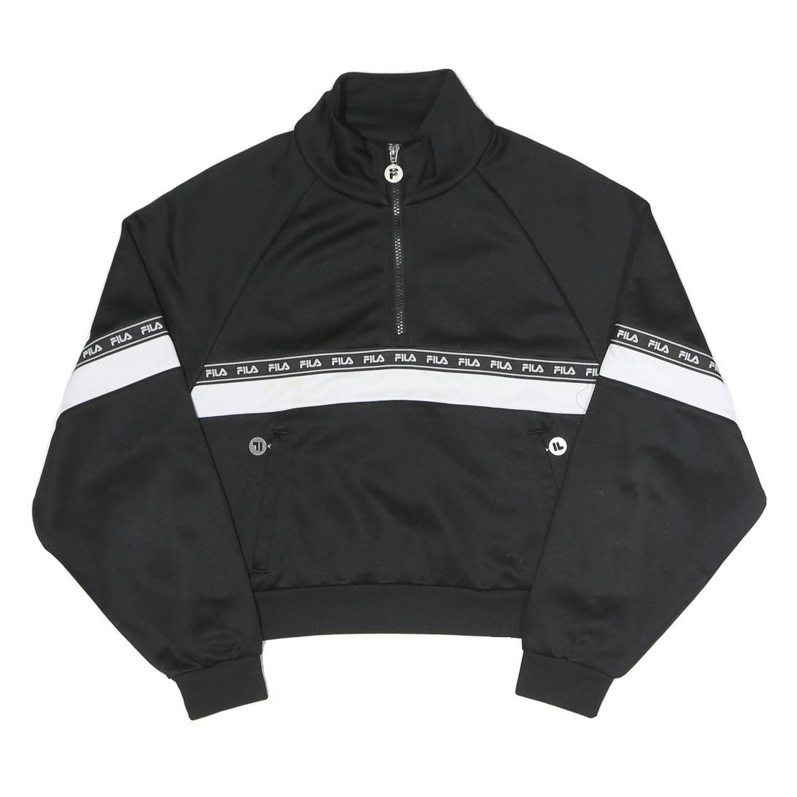 FILA Womens Black & White Logo Tape Half Zip Sweatshirt M Casual Sporty