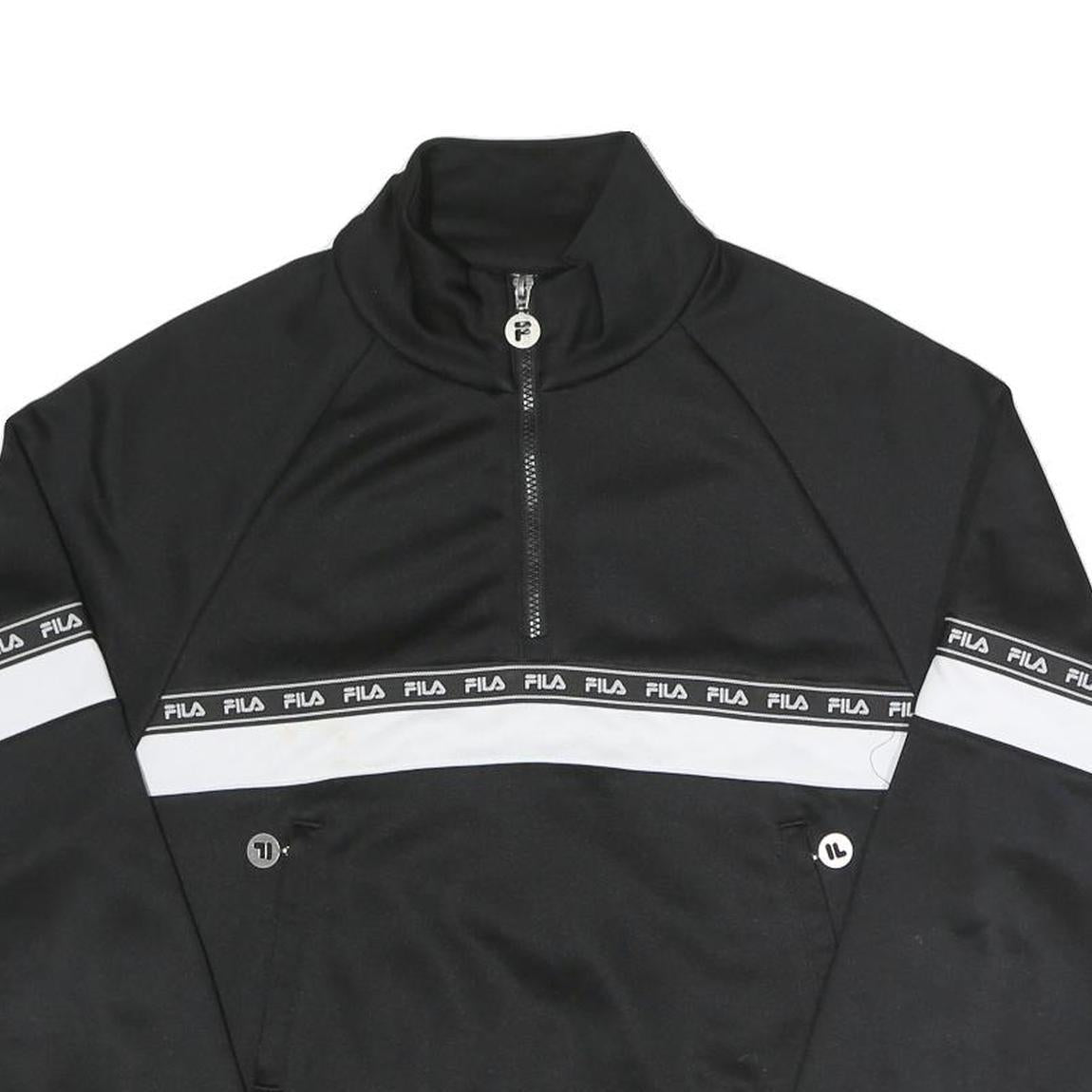 FILA Womens Black & White Logo Tape Half Zip Sweatshirt M Casual Sporty