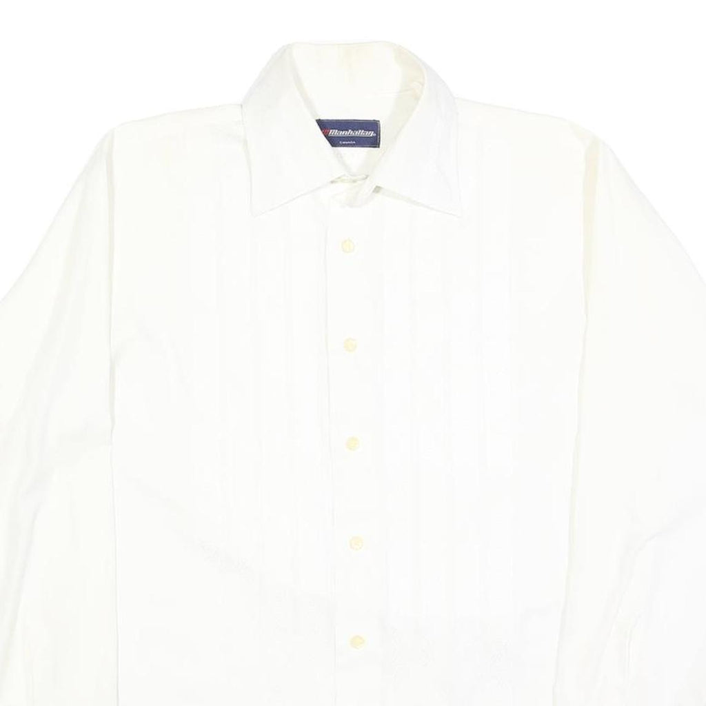 MANHATTEN Mens White Cotton Blend Shirt M Classic Fit Long Sleeve Button Shirt