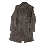 Womens Brown Leather Button Jacket M Plain Classic Fit Belted