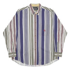 NAUTICA Mens Blue White & Maroon Stripe Cotton Shirt L Classic Fit Button-Down