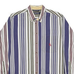 NAUTICA Mens Blue White & Maroon Stripe Cotton Shirt L Classic Fit Button-Down