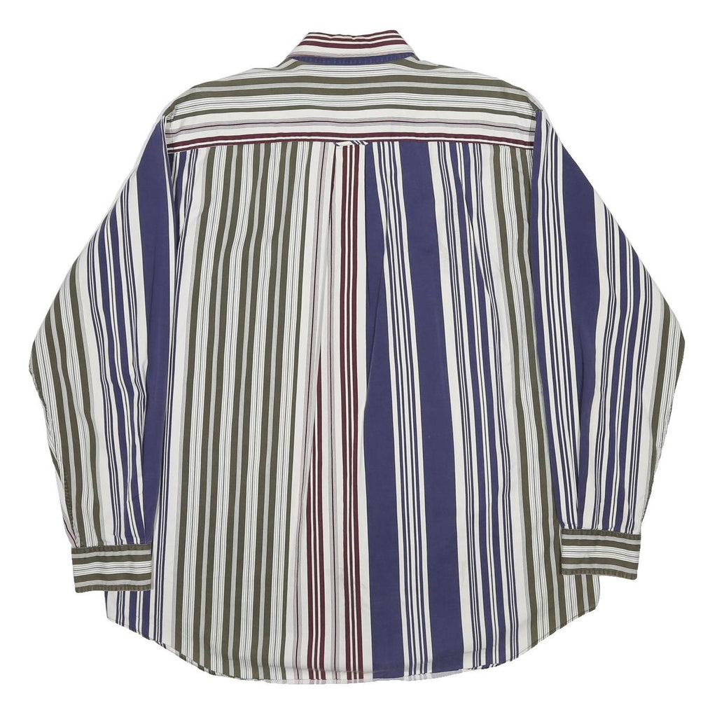 NAUTICA Mens Blue White & Maroon Stripe Cotton Shirt L Classic Fit Button-Down