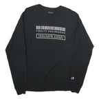 CHAMPION Mens Black Graphic T-Shirt M Long Sleeve Crew Neck Cotton Barcodes