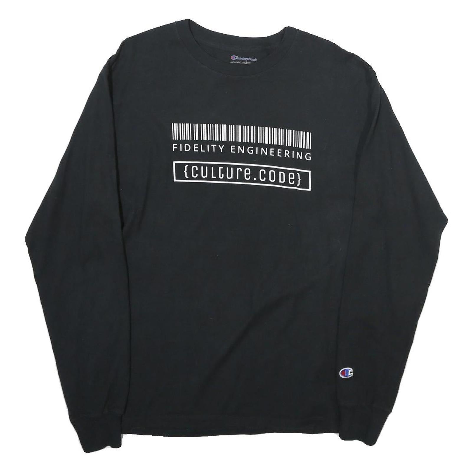 CHAMPION Mens Black Graphic T-Shirt M Long Sleeve Crew Neck Cotton Barcodes