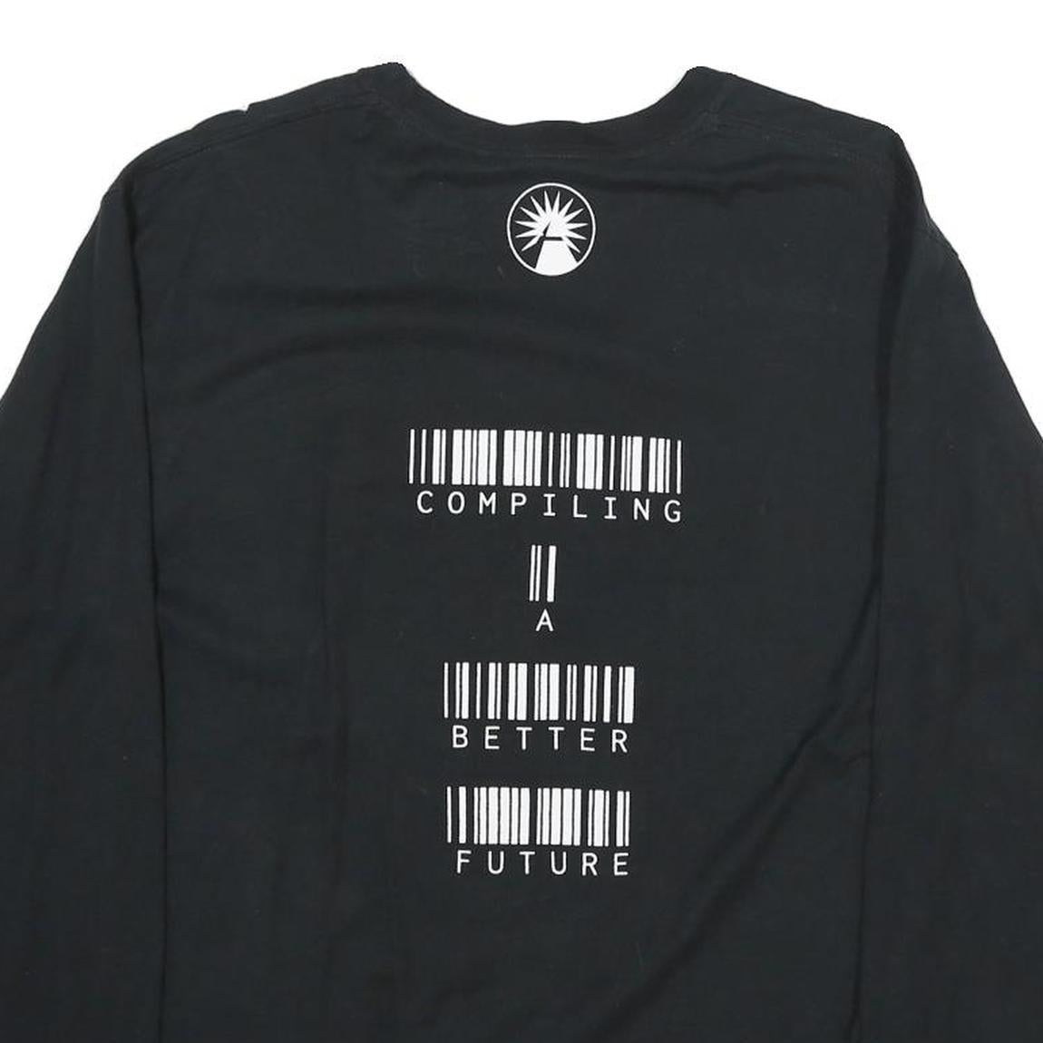 CHAMPION Mens Black Graphic T-Shirt M Long Sleeve Crew Neck Cotton Barcodes