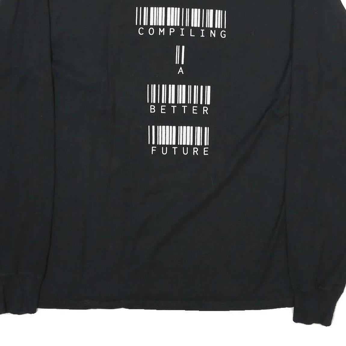CHAMPION Mens Black Graphic T-Shirt M Long Sleeve Crew Neck Cotton Barcodes