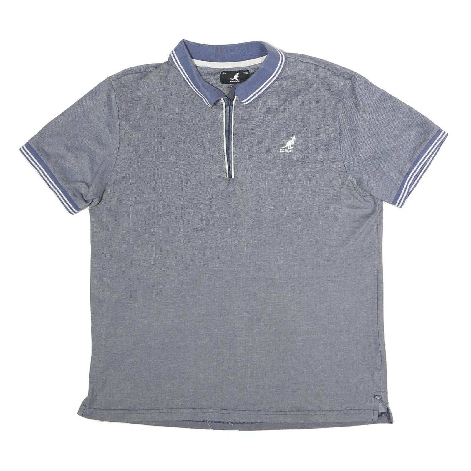 KANGOL Mens Blue Polo Shirt L Cotton Blend Zip Collar Short Sleeve Casual