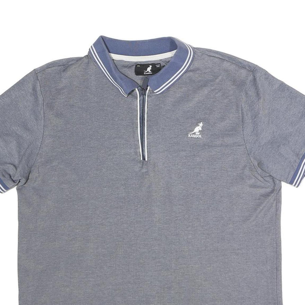 KANGOL Mens Blue Polo Shirt L Cotton Blend Zip Collar Short Sleeve Casual