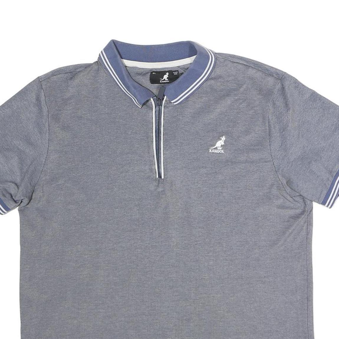 KANGOL Mens Blue Polo Shirt L Cotton Blend Zip Collar Short Sleeve Casual