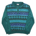 CRICKET LANE Womens Green Patterned Jumper Polo Neck Chunky Knit L Button Up