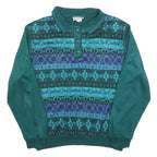 CRICKET LANE Womens Green Patterned Jumper Polo Neck Chunky Knit L Button Up
