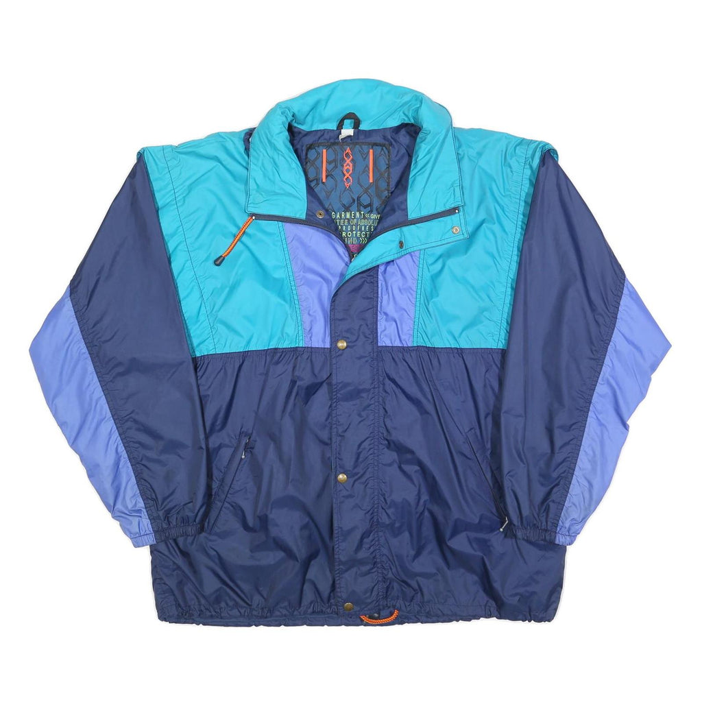 Mens Blue Navy Teal Colourblock Windbreaker Jacket XL Polyester Blend Zip